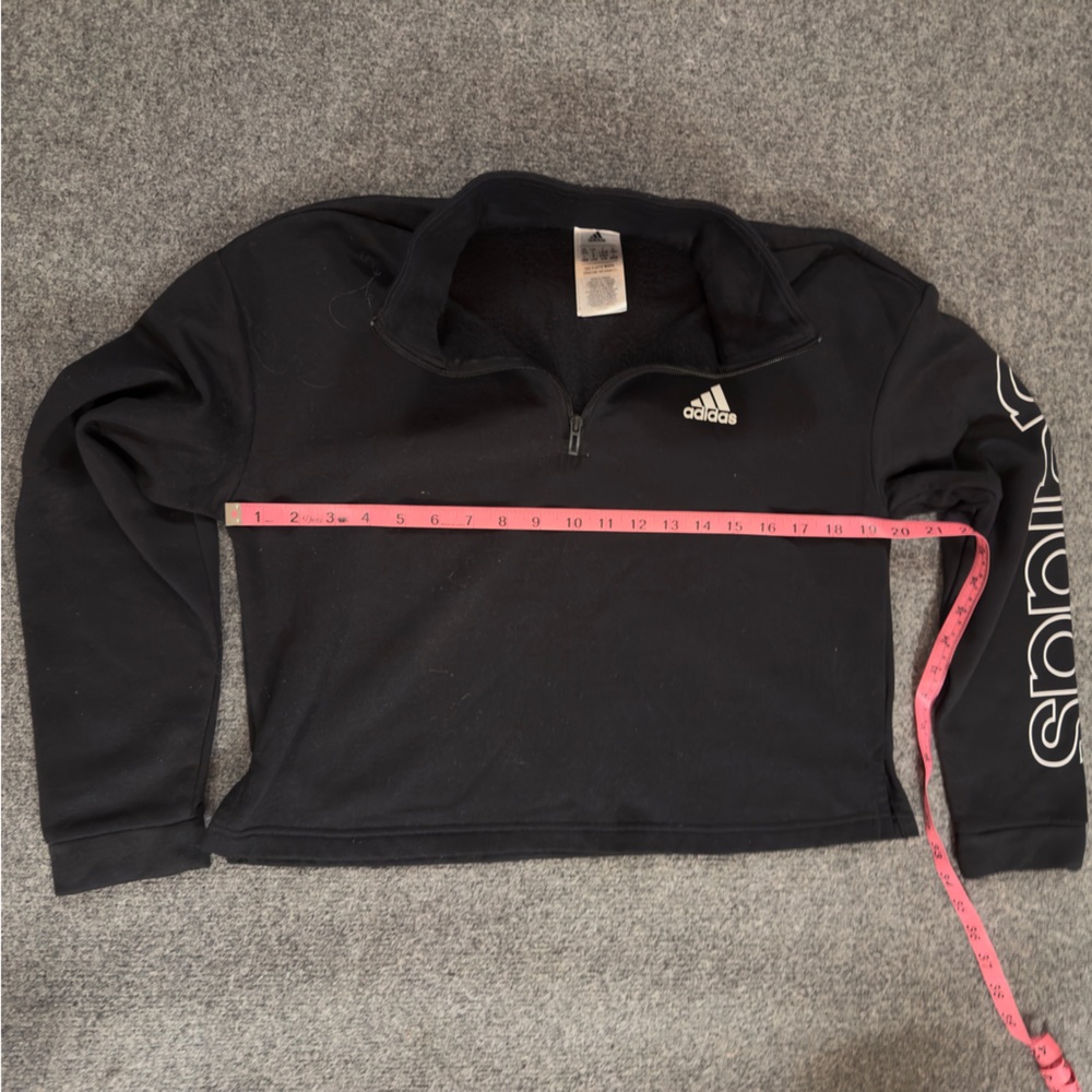 Adidas Cropped Black 3/4 Zip-Up Sweatshirt Size Large